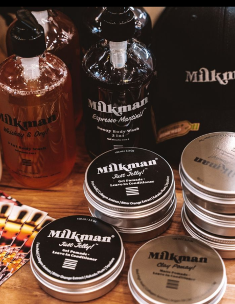 Milkman Grooming Co Product Labels on Tins